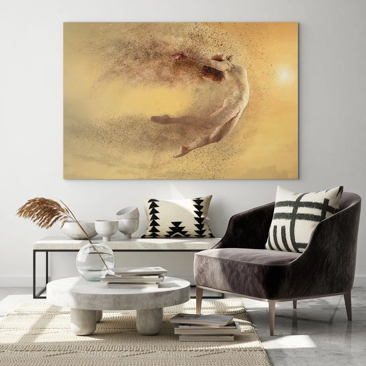 Cuadro sobre vidrio - Impresiones sobre Vidrio - Una bailarina en una composición dinámica sobre un fondo dorado. - 70x50cm - En una exaltación danzante - Decoración de pared moderna para salón y dormitorio ARTTOR