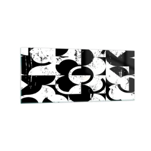 Cuadro sobre vidrio - Impresiones sobre Vidrio - Patrón geométrico abstracto en blanco y negro con efecto vintage. - 120x50cm - El blanco es blanco y el negro es negro - Decoración de pared moderna para salón y dormitorio ARTTOR