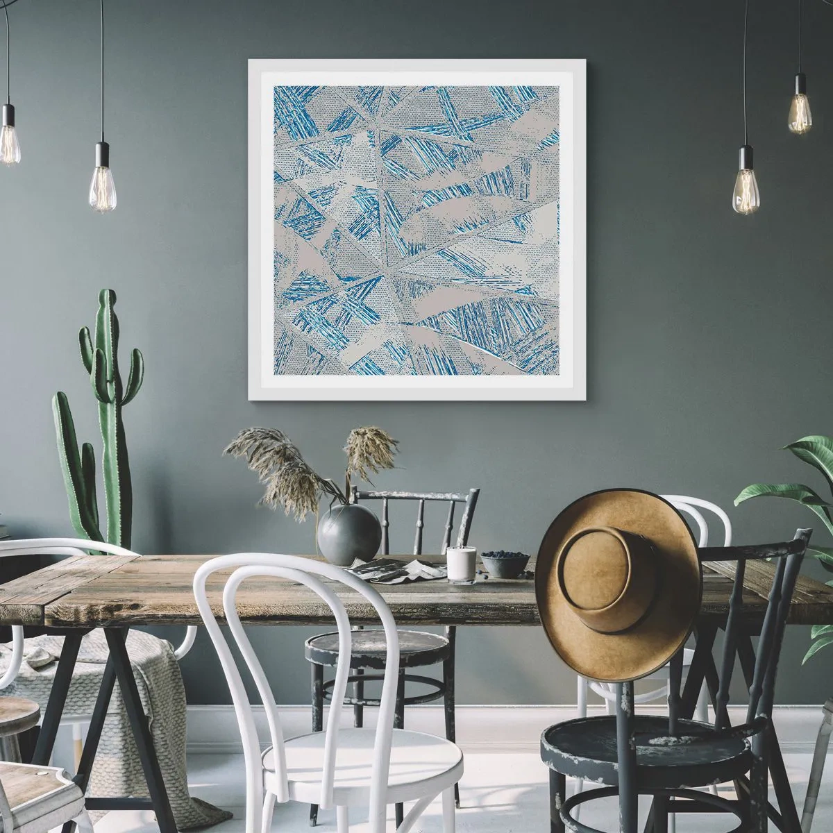 Póster en marco blanco - En un laberinto gris azulado - 60x60 cm