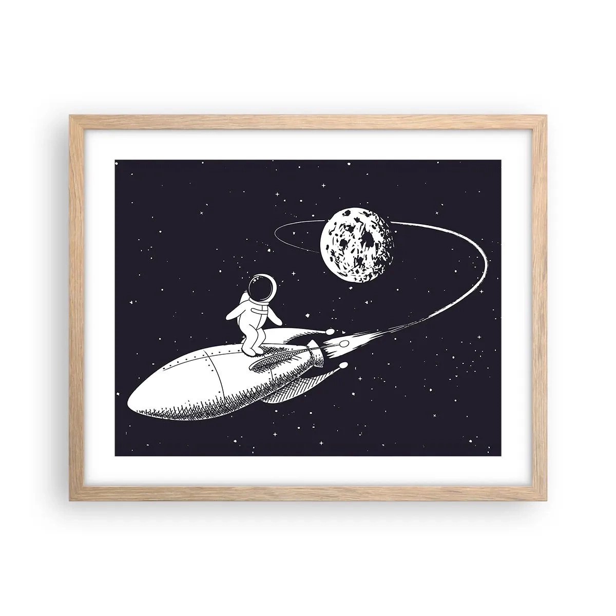 Póster en marco roble claro - Surfista espacial - 50x40 cm