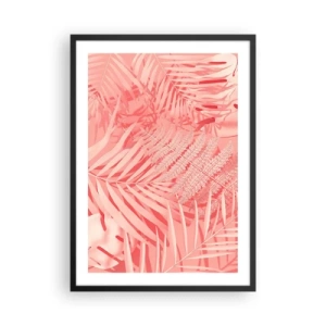 Póster en marco negro - Hojas de helecho y palma rosas sobre un fondo pastel - 50x70cm - Concepto rosa - Decoración de pared moderna para salón y dormitorio ARTTOR