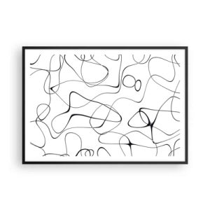 Póster en marco negro - Líneas negras abstractas sobre un fondo blanco en un estilo minimalista. - 100x70cm - Los caminos de la vida, las vicisitudes del destino - Decoración de pared moderna para salón y dormitorio ARTTOR