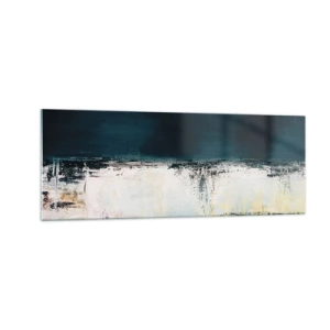Cuadro sobre vidrio - Impresiones sobre Vidrio - Composición horizontal abstracta en tonos azul marino y blanco. - 140x50cm - Composición horizontal - Decoración de pared moderna para salón y dormitorio ARTTOR
