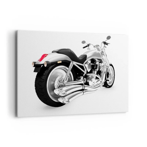Cuadro sobre lienzo - Impresión de Imagen - Motocicleta cromada sobre fondo blanco - 120x80cm - Sueño de un coleccionista - Decoración de pared moderna para salón y dormitorio ARTTOR