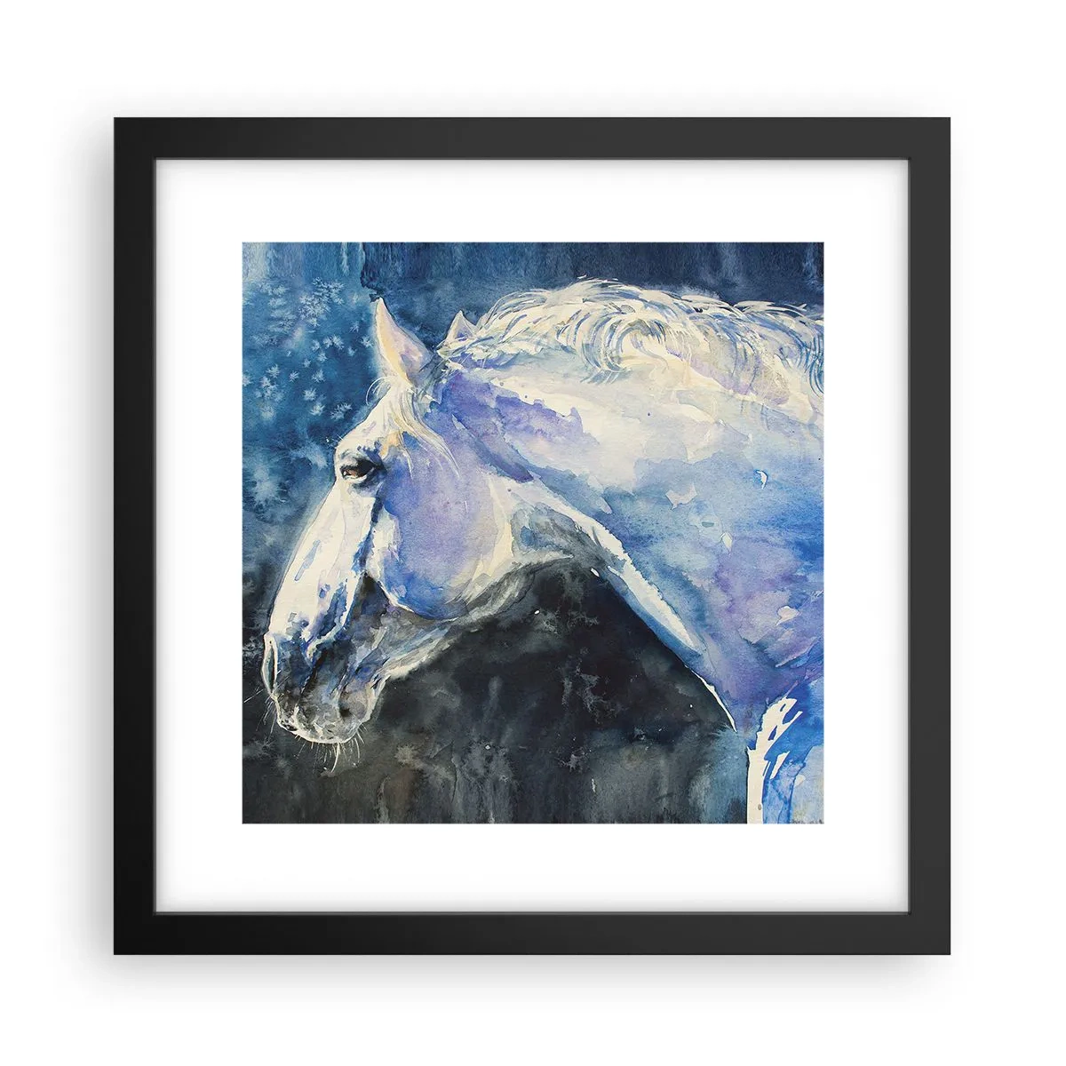 Póster en marco negro - Retrato en un resplandor azul - 30x30 cm