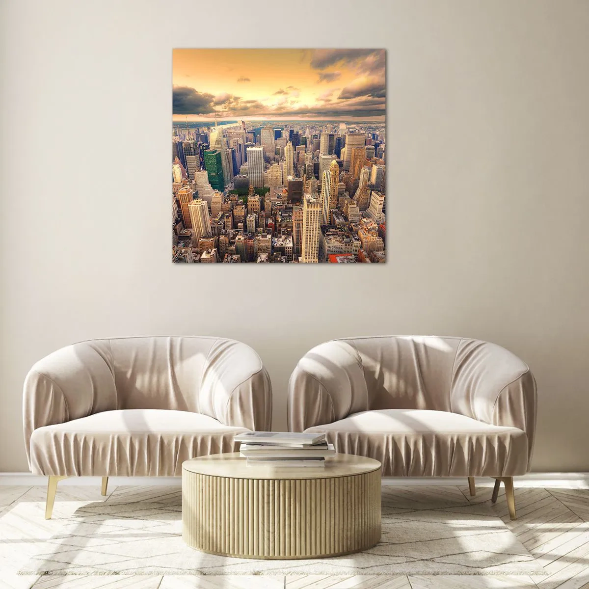 Cuadro sobre vidrio - Impresiones sobre Vidrio - Metrópolis dorada - 40x40 cm