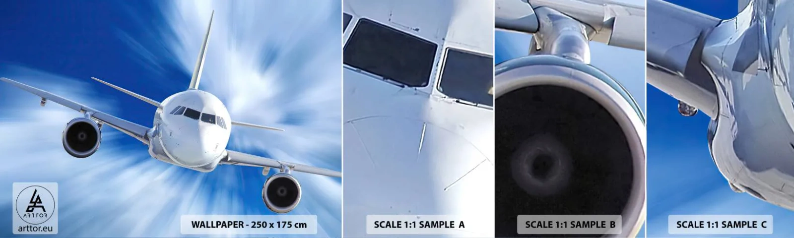 Muestra De Fotomural Standard Eco - Más rápido que el viento en el cielo - Avión, Aeronave, Viajes - 100x30 cm