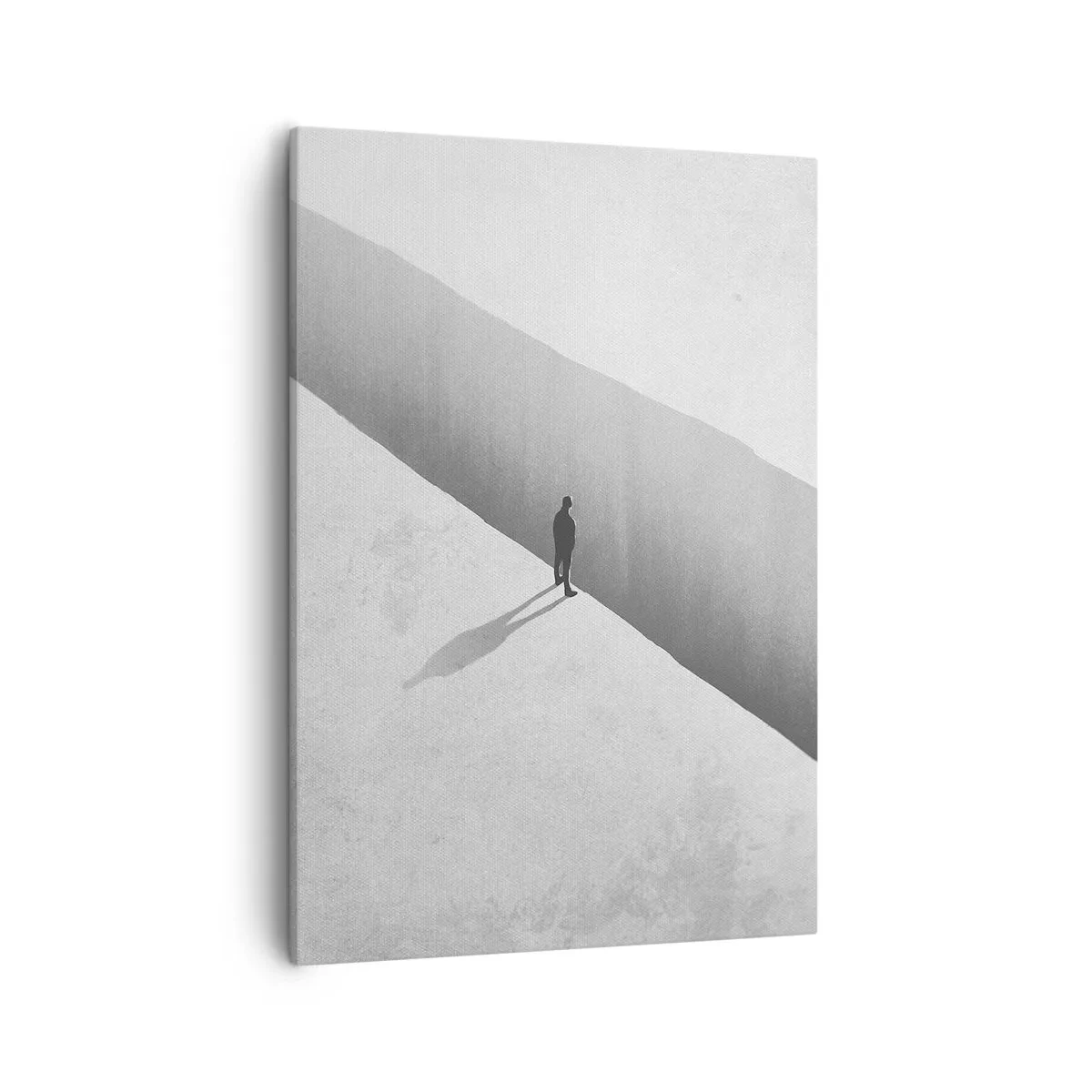 Cuadro sobre lienzo - Impresión de Imagen - Una figura solitaria se encuentra sobre un profundo abismo en un entorno monocromático. - 50x70cm - Sin un destino claro - Decoración de pared moderna para salón y dormitorio ARTTOR