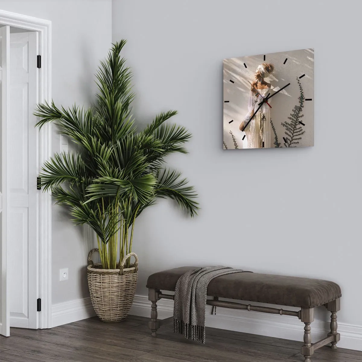 Reloj de pared - Reloj de vidrio - El sol y la joven - 30x30 cm