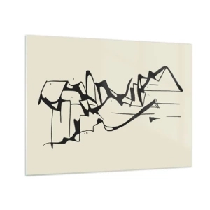 Cuadro sobre vidrio - Impresiones sobre Vidrio - Línea abstracta en blanco y negro que forma el contorno de un paisaje. - 70x50cm - Tal vez sea un paisaje - Decoración de pared moderna para salón y dormitorio ARTTOR