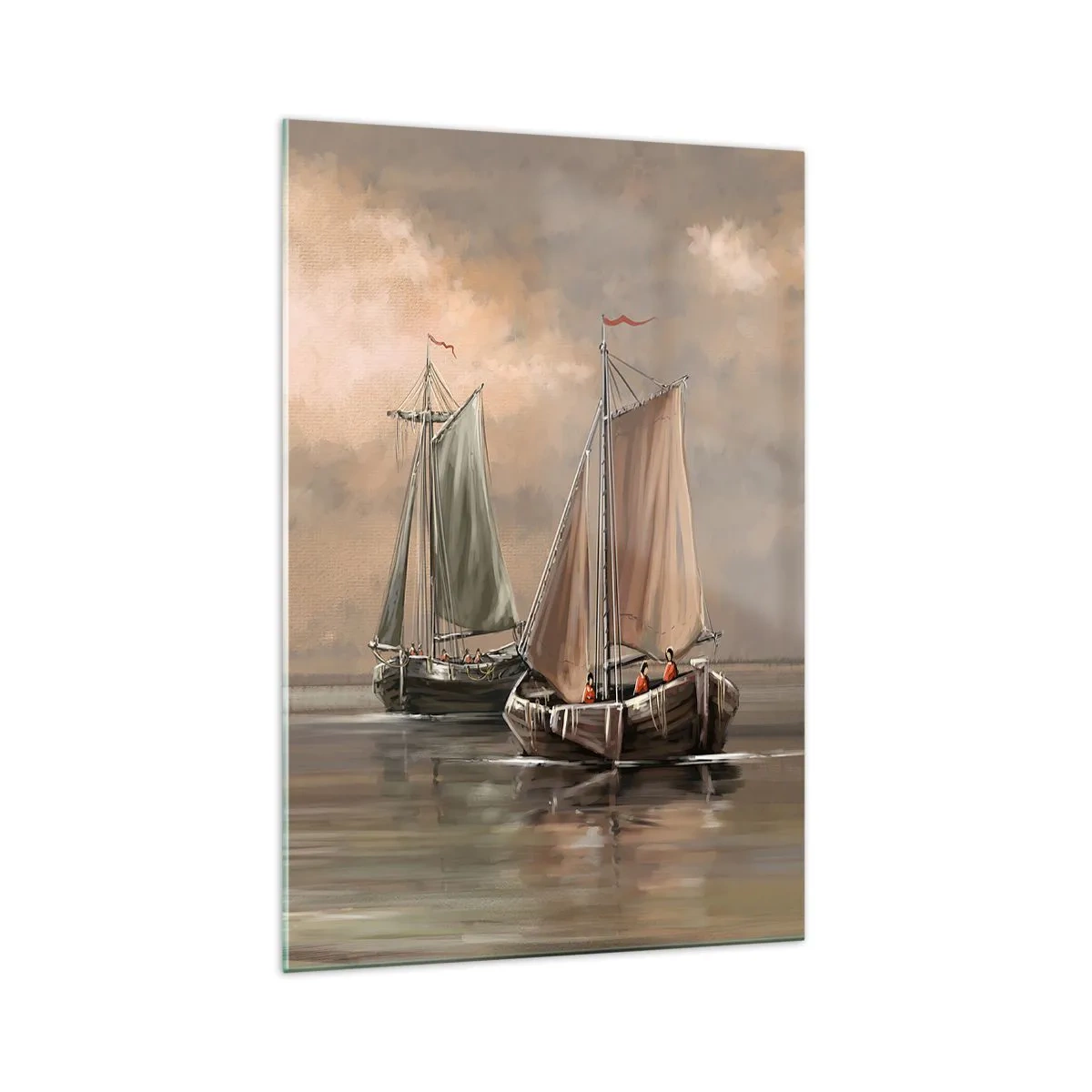 Cuadro sobre vidrio - Impresiones sobre Vidrio - Veleros en un mar en calma en un entorno pastel - 70x100cm - El regreso de los marineros - Decoración de pared moderna para salón y dormitorio ARTTOR