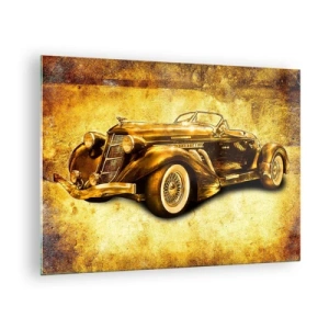 Cuadro sobre vidrio - Impresiones sobre Vidrio - Coche descapotable vintage sobre un fondo vintage - 70x50cm - La élite de la élite - Decoración de pared moderna para salón y dormitorio ARTTOR