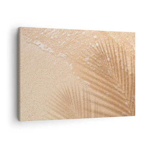 Cuadro sobre lienzo - Impresión de Imagen - La sombra de una palmera sobre la arena con un delicado patrón de ondas. - 70x50cm - La sombra de un verano caluroso - Decoración de pared moderna para salón y dormitorio ARTTOR