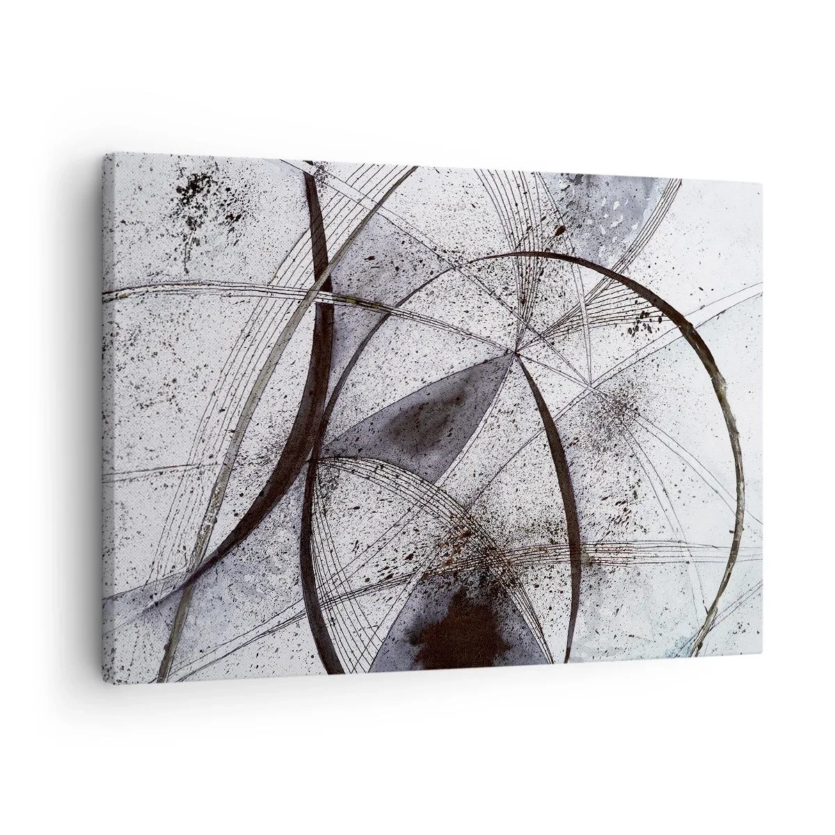 Cuadro sobre lienzo - Impresión de Imagen - Líneas y formas abstractas en tonos de gris y negro. - 70x50cm - Fantasía futurista - Decoración de pared moderna para salón y dormitorio ARTTOR