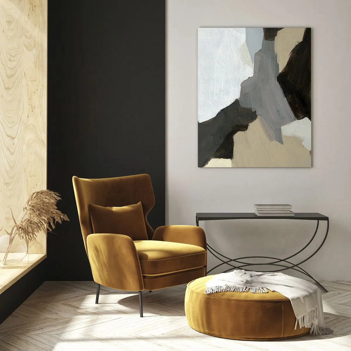 Cuadro sobre vidrio - Impresiones sobre Vidrio - Una composición abstracta moderna en tonos grises. - 50x70cm - Abstracción: partes del gris - Decoración de pared moderna para salón y dormitorio ARTTOR