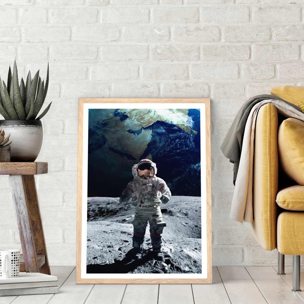Póster en marco roble claro - Saludos desde la Luna - 70x100 cm