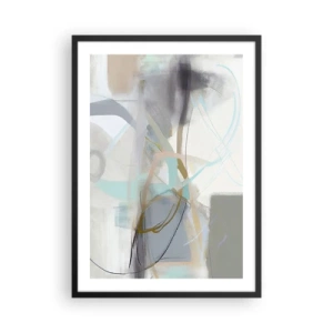 Póster en marco negro - Abstracción sutil en tonos grises y azules. - 50x70cm - Abstracción brumosa - Decoración de pared moderna para salón y dormitorio ARTTOR