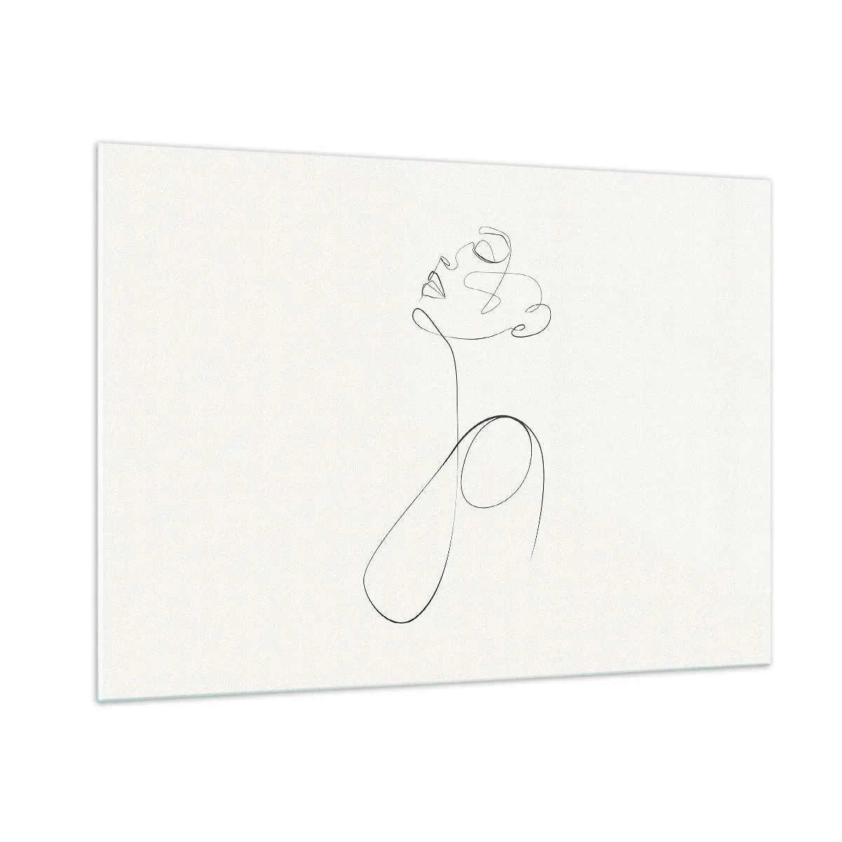 Cuadro sobre vidrio - Impresiones sobre Vidrio - Rostro y silueta femenina en estilo de arte lineal sobre fondo blanco - 100x70cm - En el bucle de los sueños - Decoración de pared moderna para salón y dormitorio ARTTOR
