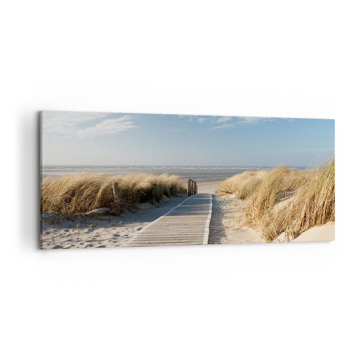 Cuadro sobre lienzo - Impresión de Imagen - Un camino de madera conduce a través de las dunas hasta el mar en calma. - 120x50cm - Más allá de la duna, en el susurro de la naturaleza - Decoración de pared moderna para salón y dormitorio ARTTOR