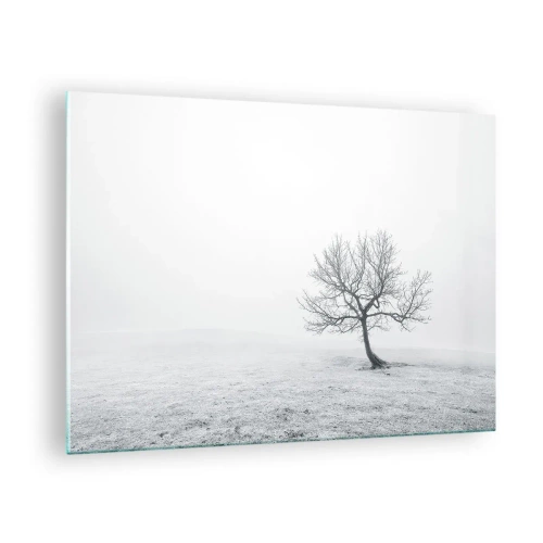 Cuadro sobre vidrio - Impresiones sobre Vidrio - Un árbol solitario contra la niebla en una composición monocromática. - 70x50cm - Contra la nada - Decoración de pared moderna para salón y dormitorio ARTTOR