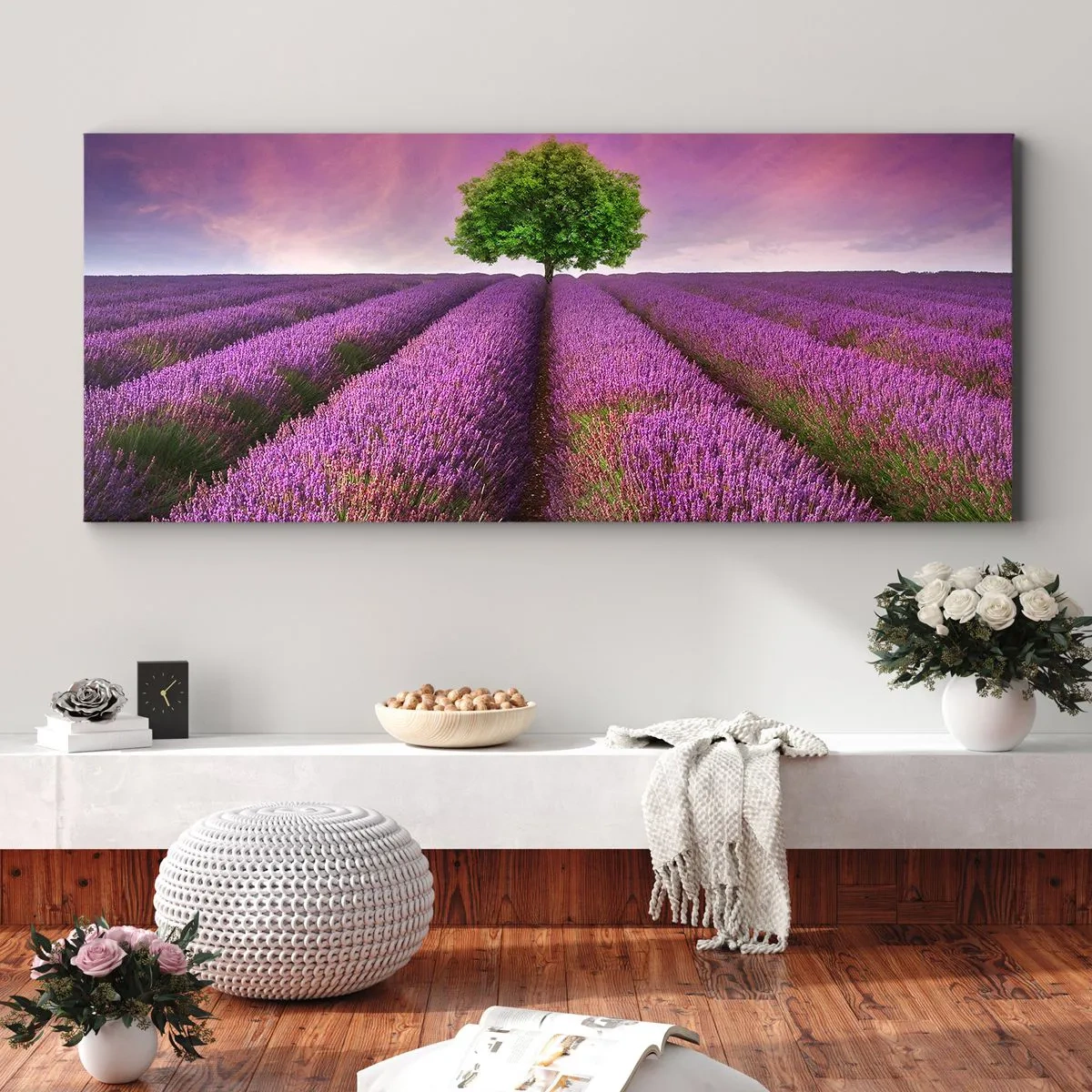 Cuadro sobre lienzo - Impresión de Imagen - En los campos de lavanda - 100x40 cm