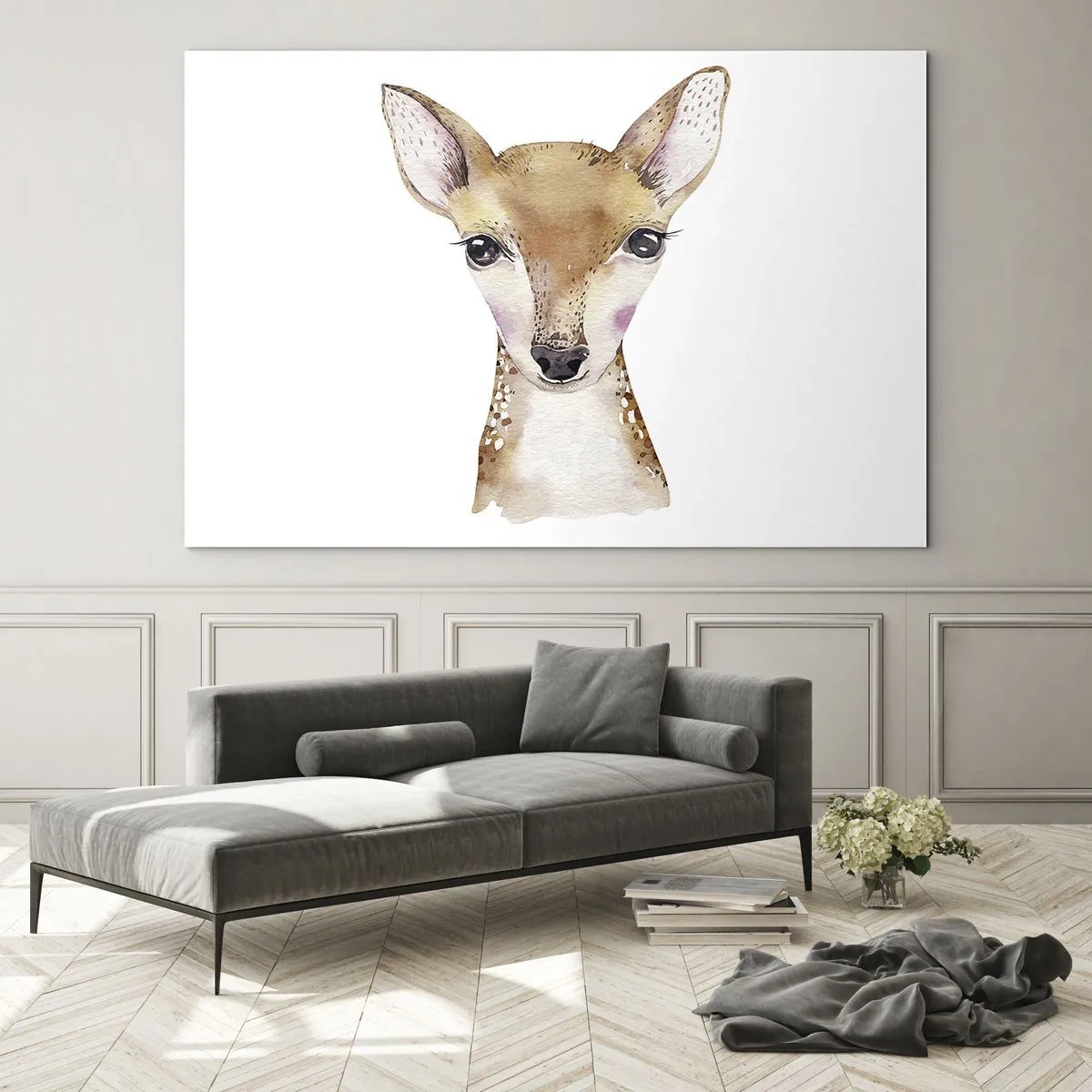 Cuadro sobre vidrio - Impresiones sobre Vidrio - Un encantador retrato en acuarela de un cervatillo joven. - 100x70cm - La naturaleza de la inocencia - Decoración de pared moderna para salón y dormitorio ARTTOR