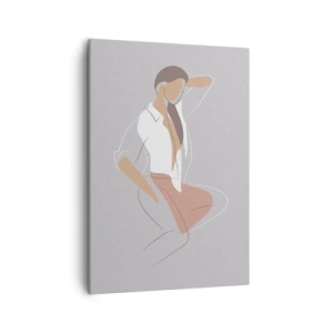 Cuadro sobre lienzo - Impresión de Imagen - Un retrato minimalista de una mujer en colores pastel. - 50x70cm - Un esbozo de encanto - Decoración de pared moderna para salón y dormitorio ARTTOR