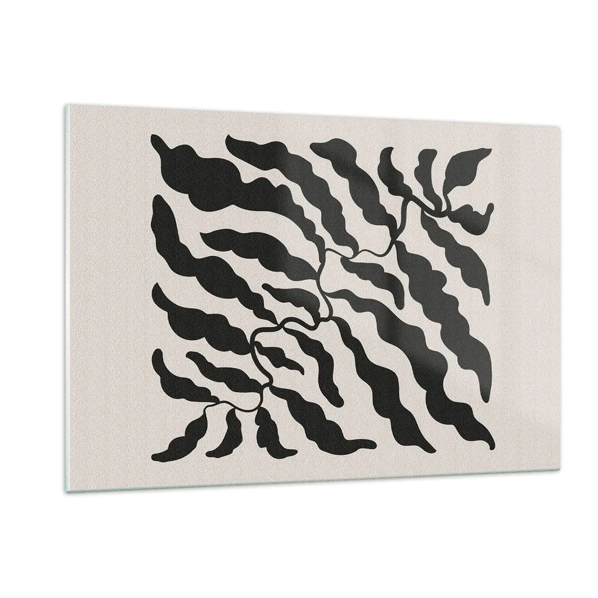 Cuadro sobre vidrio - Impresiones sobre Vidrio - Obra botánica con hojas negras orgánicas. - 120x80cm - La naturaleza de un cuadrado - Decoración de pared moderna para salón y dormitorio ARTTOR