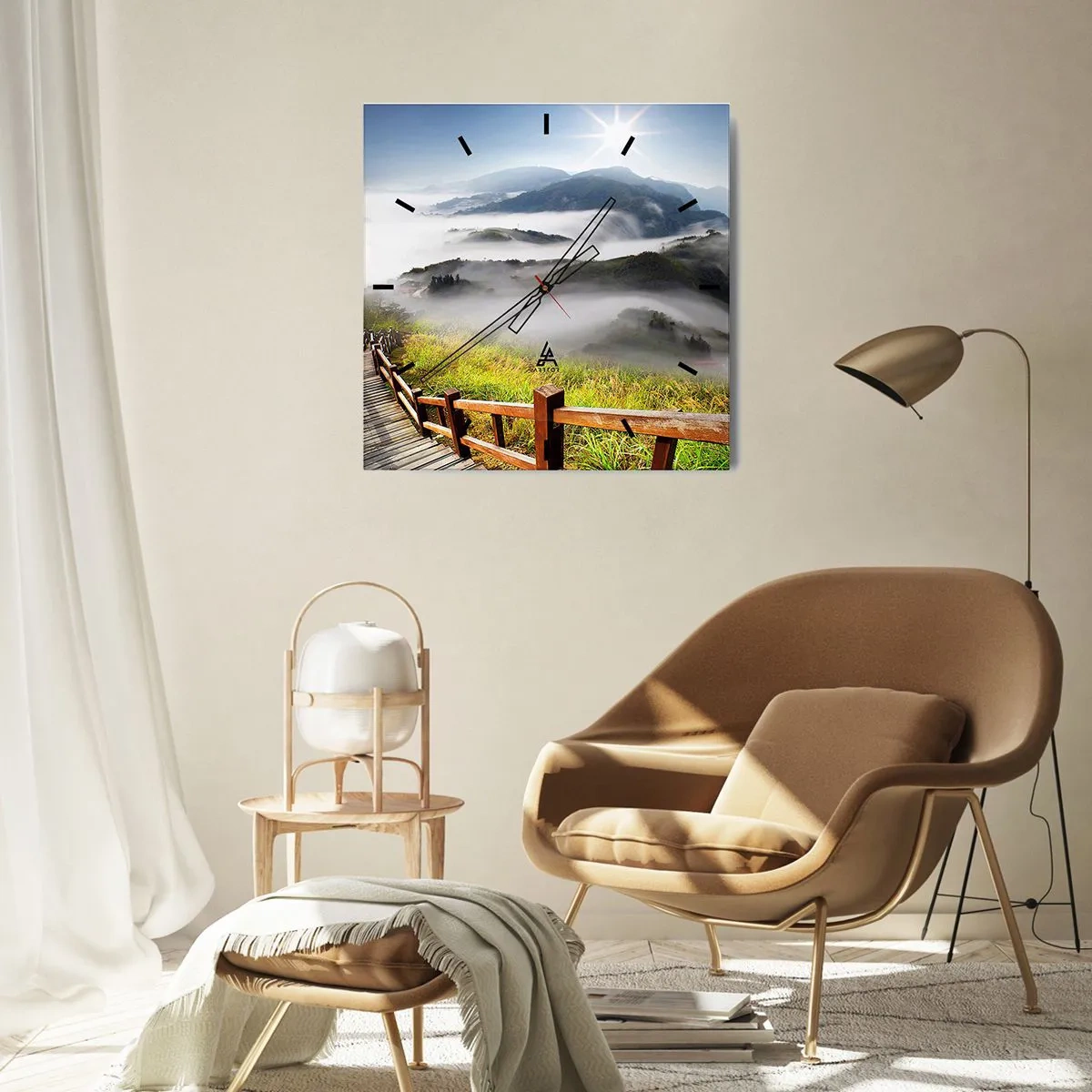 Reloj de pared - Reloj de vidrio - Tejido de resplandor y niebla - 40x40 cm