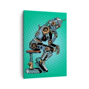 Cuadro sobre lienzo - Impresión de Imagen - Robot pensador de estilo pop art sobre un fondo verde - 50x70cm - Sobre la esencia del ser - Decoración de pared moderna para salón y dormitorio ARTTOR