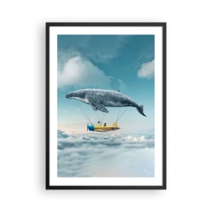 Póster en marco negro - Una imagen fantástica de una ballena levantando un avión por encima de las nubes. - 50x70cm - ¿Por qué no? - Decoración de pared moderna para salón y dormitorio ARTTOR