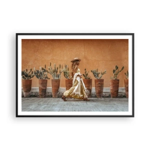 Póster en marco negro - Una mujer en estilo boho con macetas de cactus al fondo. - 100x70cm - Estilo hippie - Decoración de pared moderna para salón y dormitorio ARTTOR