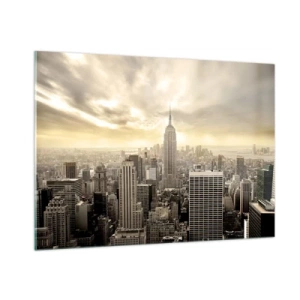 Cuadro sobre vidrio - Impresiones sobre Vidrio - Panorama de la ciudad con rascacielos y el Empire State Building - 100x70cm - Tejido neoyorquino en tonos grises - Decoración de pared moderna para salón y dormitorio ARTTOR