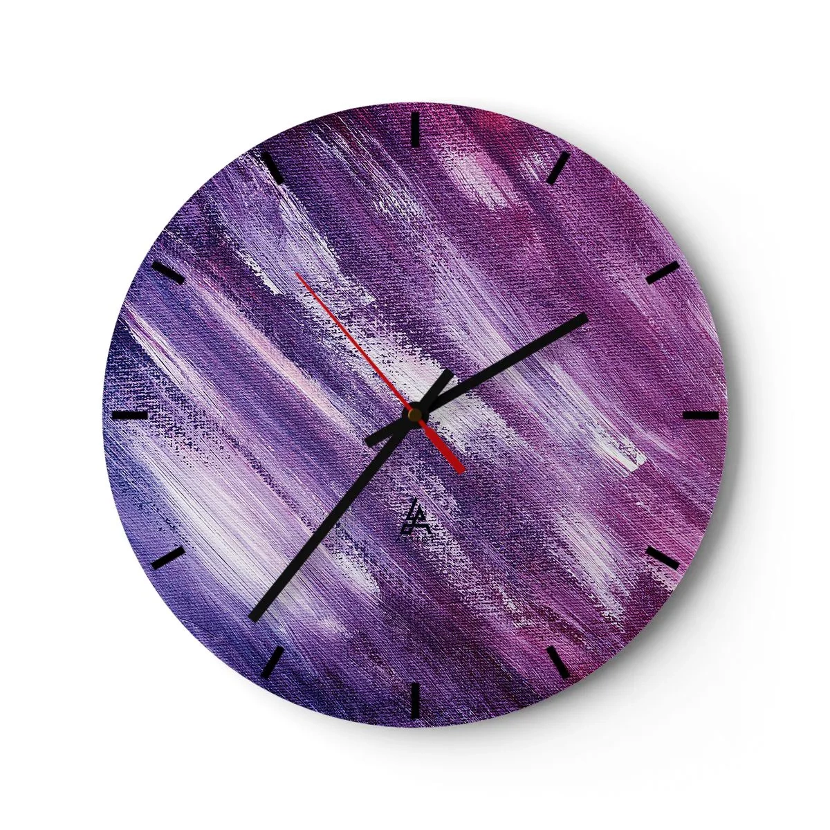 Reloj de pared - Reloj de vidrio - Pinceladas abstractas en tonos morados y rosas - 30x30cm - Cuando sopla el viento del sol - Decoración de pared moderna para salón, cocina y dormitorio ARTTOR