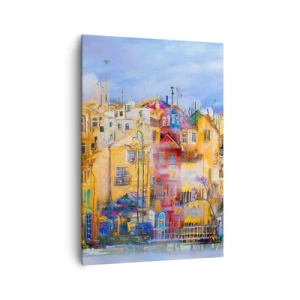 Cuadro sobre lienzo - Impresión de Imagen - Edificios urbanos coloridos de estilo artístico - 70x100cm - Estamos juntos - Decoración de pared moderna para salón y dormitorio ARTTOR