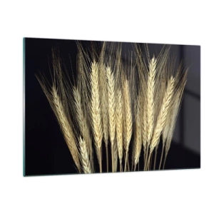 Cuadro sobre vidrio - Impresiones sobre Vidrio - Grano en tonos cálidos sobre fondo negro - 120x80cm - Magia rústica - Decoración de pared moderna para salón y dormitorio ARTTOR