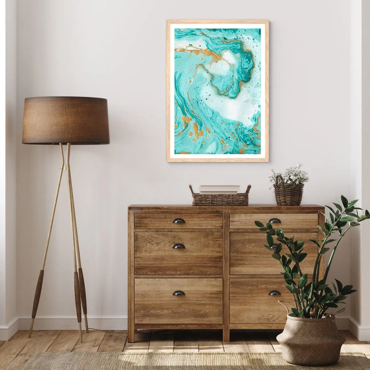 Póster en marco roble claro - Bajo la gran ola del periodo Edo - 70x100 cm