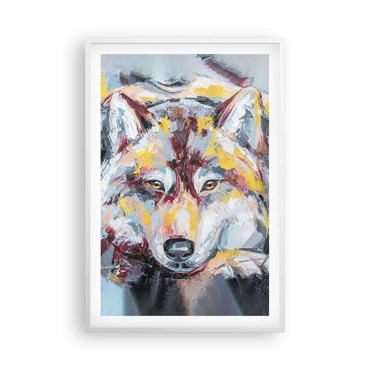 Póster en marco blanco - Pinceladas de lobo - 61x91 cm