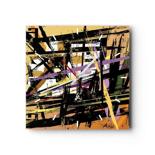 Reloj de pared - Reloj de vidrio - Líneas y formas abstractas sobre un fondo beige - 30x30cm - Corte afilado - Decoración de pared moderna para salón y dormitorio ARTTOR