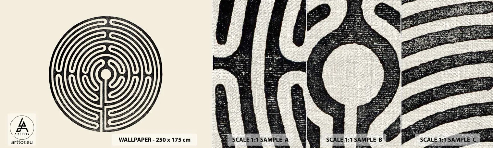 Muestra de fotomural Premium Canvas - Orden misterioso - Laberinto, Minimalismo, En blanco y negro - 100x30 cm