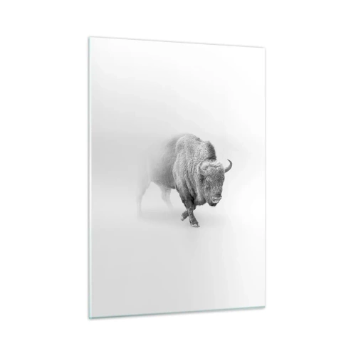 Cuadro sobre vidrio - Impresiones sobre Vidrio - Ilustración en blanco y negro de un majestuoso bisonte. - 50x70cm - Rey de la pradera - Decoración de pared moderna para salón y dormitorio ARTTOR