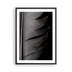 Póster en marco negro - Una versión minimalista de una pluma en blanco y negro. - 50x70cm - Pluma - una construcción maravillosa - Decoración de pared moderna para salón y dormitorio ARTTOR