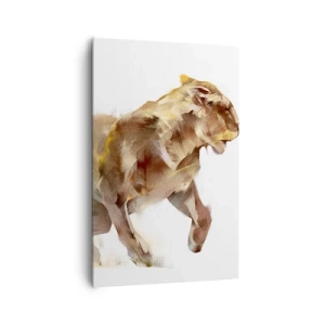 Cuadro sobre lienzo - Impresión de Imagen - Una leona corriendo en una interpretación artística - 80x120cm - Gracia salvaje - Decoración de pared moderna para salón y dormitorio ARTTOR
