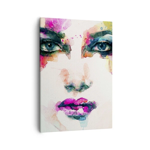 Cuadro sobre lienzo - Impresión de Imagen - Retrato abstracto de una mujer en colores intensos. - 50x70cm - Retrato en arco iris - Decoración de pared moderna para salón y dormitorio ARTTOR
