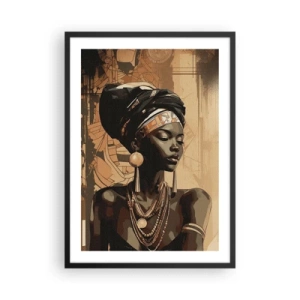 Póster en marco negro - Retrato de una mujer africana con adornos tradicionales. - 50x70cm - Majestuosidad africana - Decoración de pared moderna para salón y dormitorio ARTTOR