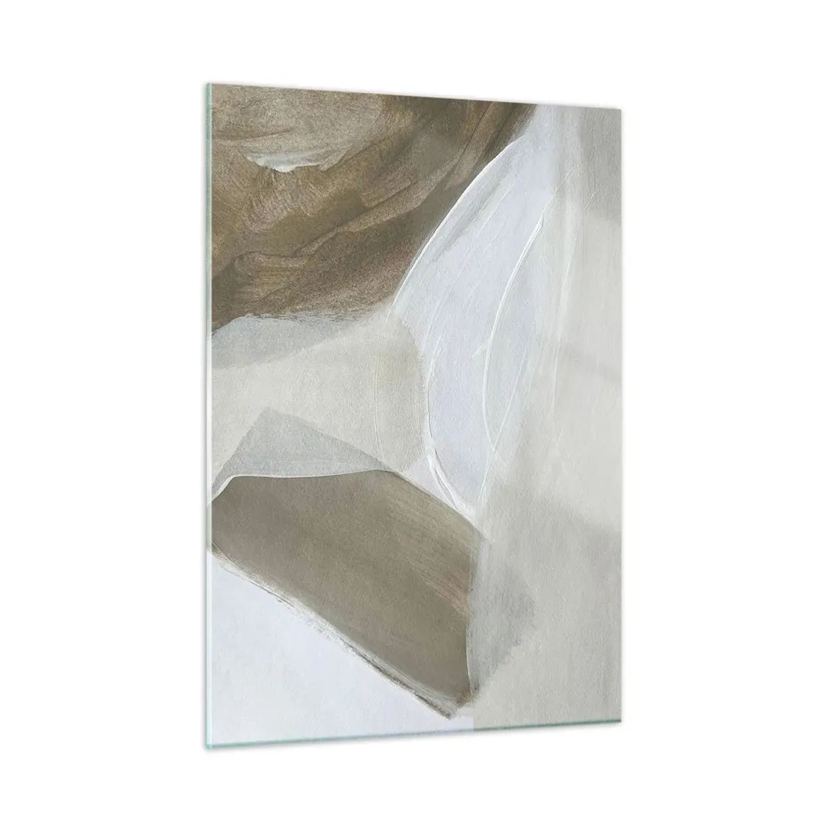Cuadro sobre vidrio - Impresiones sobre Vidrio - Una delicada abstracción en blanco y beige con trazos suaves. - 50x70cm - Ola de blanco - Decoración de pared moderna para salón y dormitorio ARTTOR