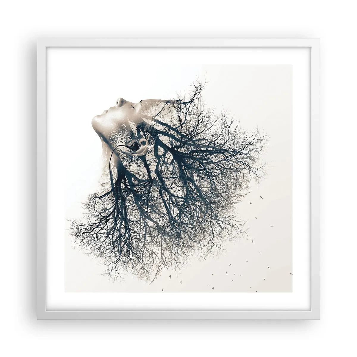 Póster en marco blanco - Escuchando el susurro de un árbol - 50x50 cm