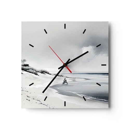 Reloj de pared - Reloj de vidrio - Una playa en tonos tenues de gris y azul. - 30x30cm - Juntos desde el principio de los tiempos - Decoración de pared moderna para salón y dormitorio ARTTOR