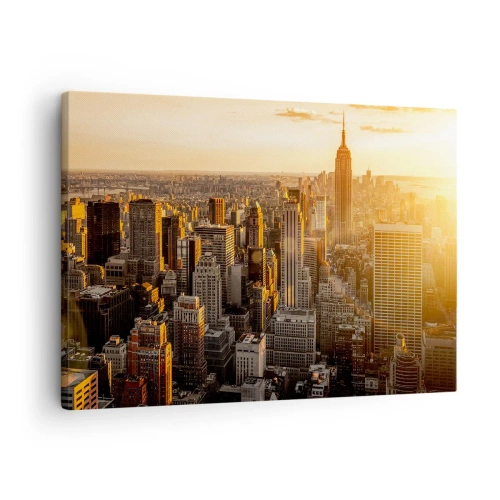 Cuadro sobre lienzo - Impresión de Imagen - El horizonte de la ciudad de Nueva York al atardecer con vistas al Empire State Building - 70x50cm - Creciendo al sol - Decoración de pared moderna para salón y dormitorio ARTTOR