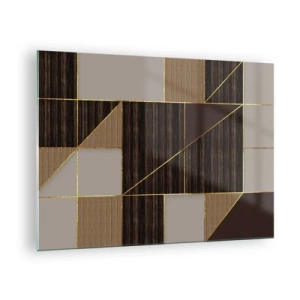 Cuadro sobre vidrio - Impresiones sobre Vidrio - Mosaico abstracto con elementos marrones y dorados. - 70x50cm - Un mosaico de marrones y dorados - Decoración de pared moderna para salón y dormitorio ARTTOR